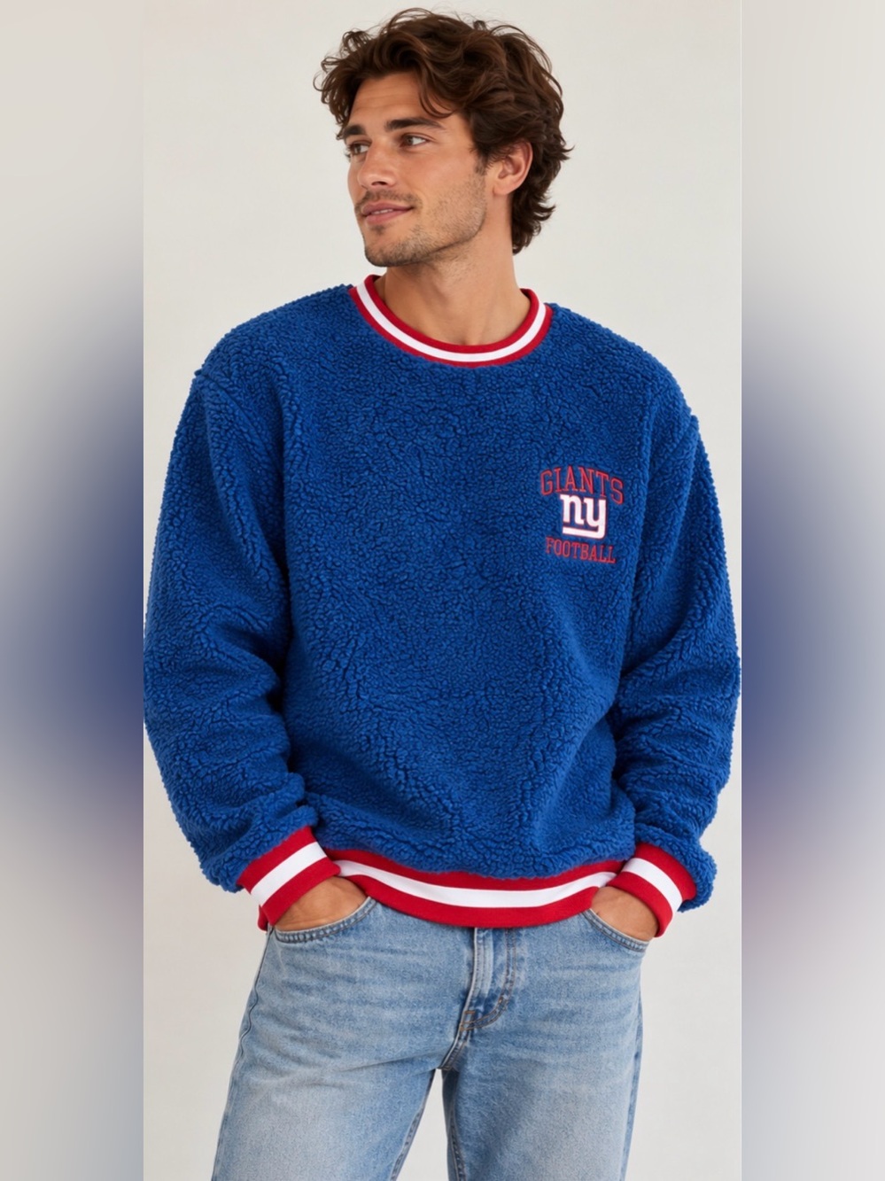 FOCO || NFL NY Giants Sherpa Fleece Unisex Pullover Crewneck Sweatshirt. Sz. L